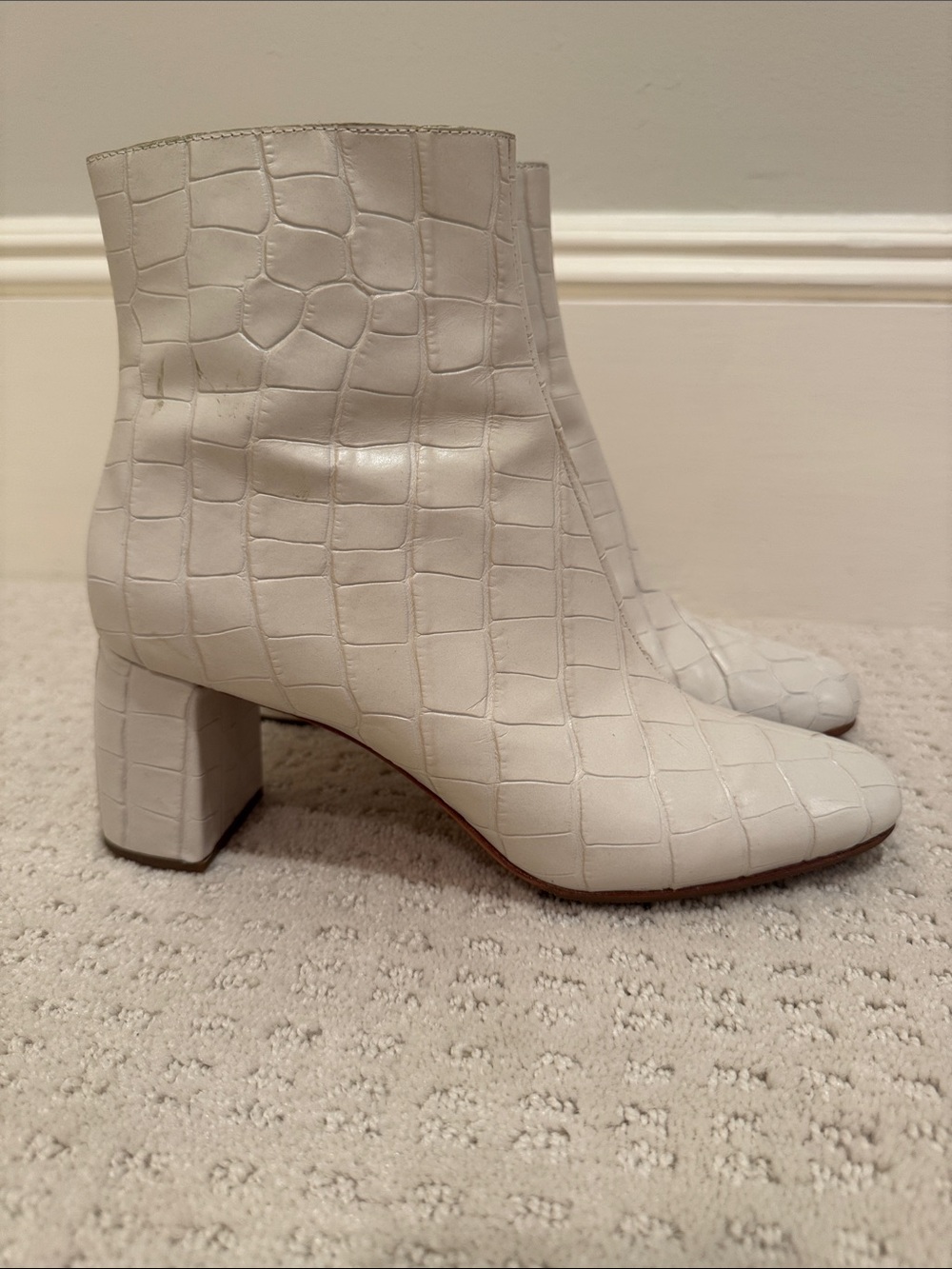 Loeffler Randall White Croc-Embossed Ankle Booties